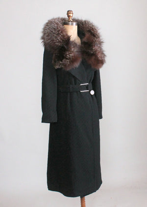 Vintage 1930s Art Deco Wool Coat with Fox Fur Collar