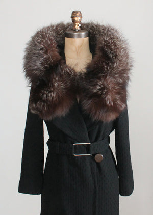 Vintage 1930s Art Deco Wool Coat with Fox Fur Collar