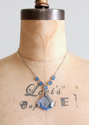 Vintage 1930s Ice Blue Glass and Silver Necklace