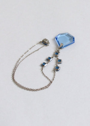 Vintage 1930s Ice Blue Glass and Silver Necklace