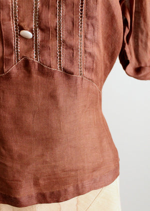 Vintage 1930s Brown Linen Sportswear Shirt