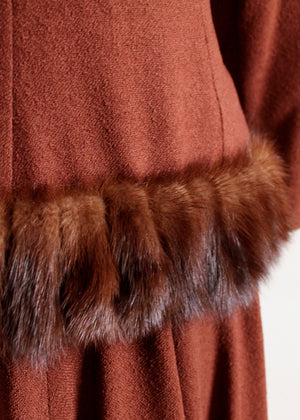 Vintage 1930s Brown Wool Dress with Fur Trimmed Jacket