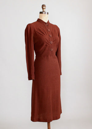 Vintage 1930s Brown Wool Dress with Fur Trimmed Jacket