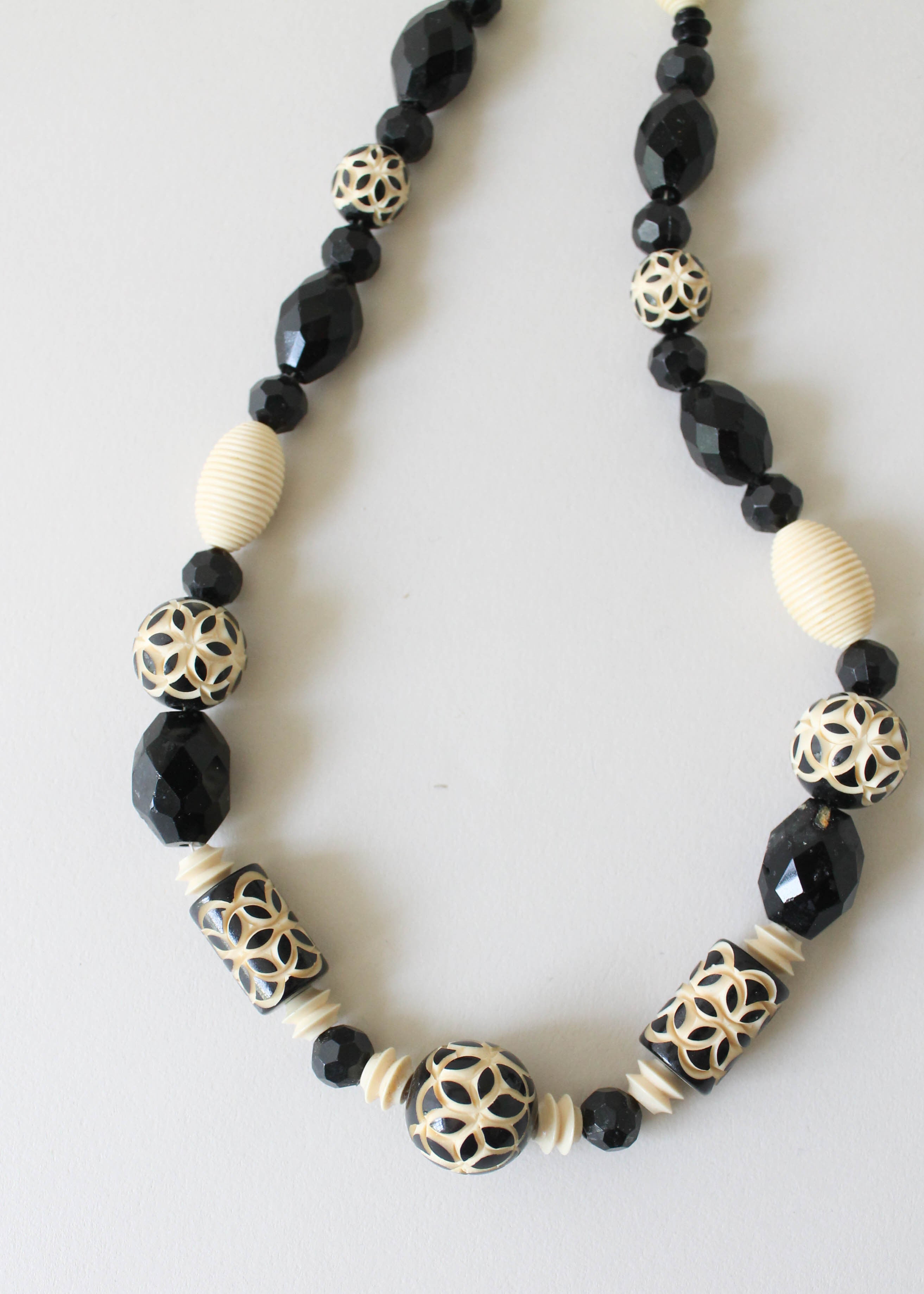 Vintage 1930s Carved Celluloid Beaded Necklace