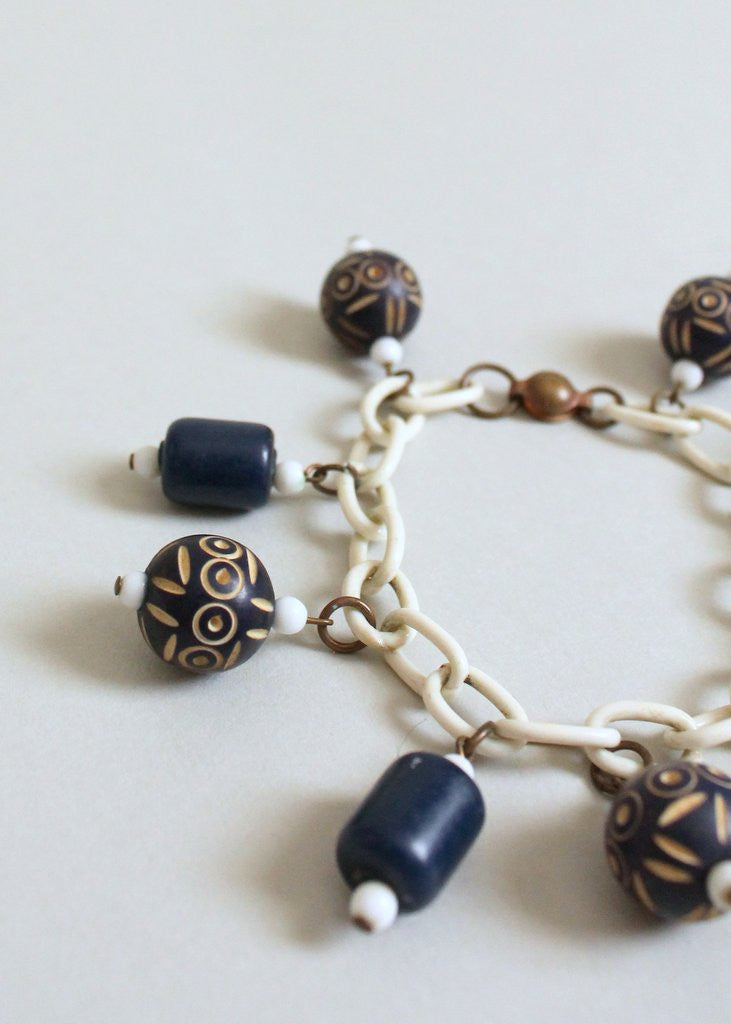 Vintage 1930s Navy Carved Beads on a Celluloid Chain