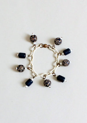 Vintage 1930s Navy Carved Beads on a Celluloid Chain