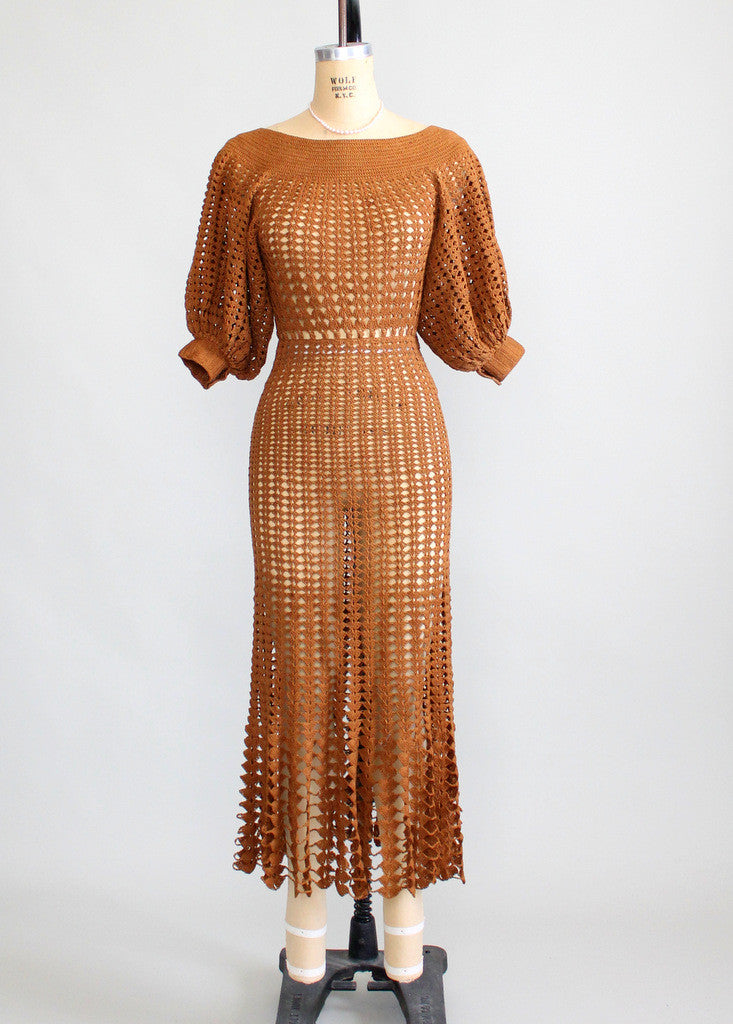 1930s crochet dress Vintage Brown Summer It was worked in How To Dress Down Party Supplies Lace dress Color:Melon
