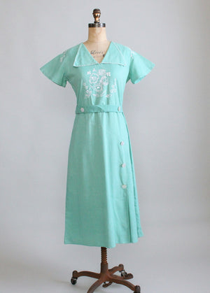 Vintage 1930s Embroidered Cotton Day Dress