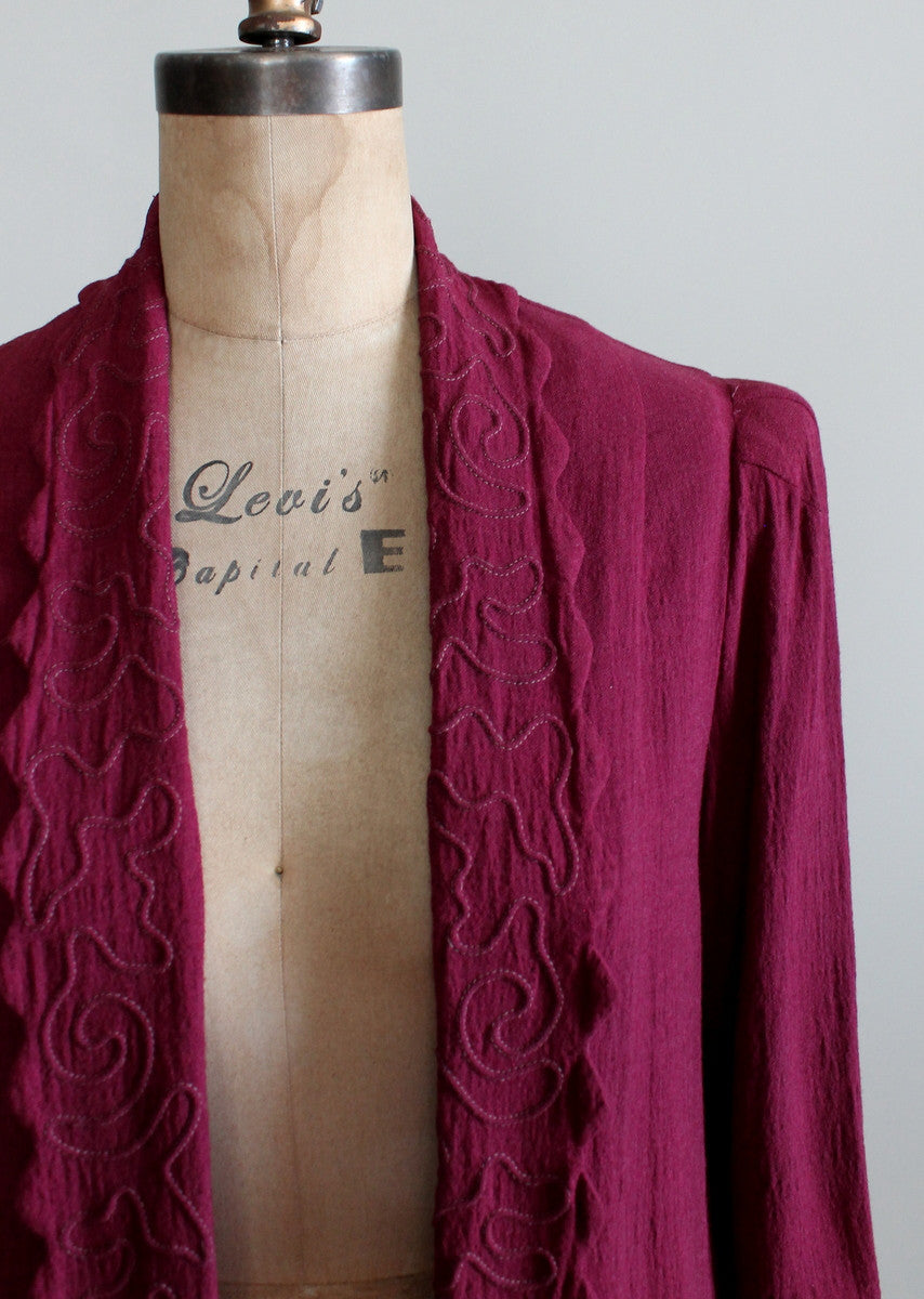 Vintage 1930s Embroidered Cotton Duster Jacket