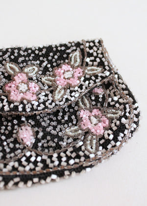Vintage 1930s Floral Beaded Cap and Dance Purse