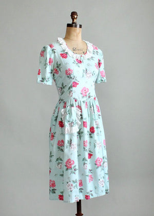 Vintage 1930s Pink and White Rose Floral Day Dress