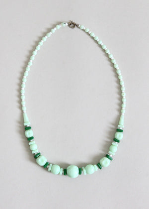 Vintage 1930s Jade Green Glass Necklace
