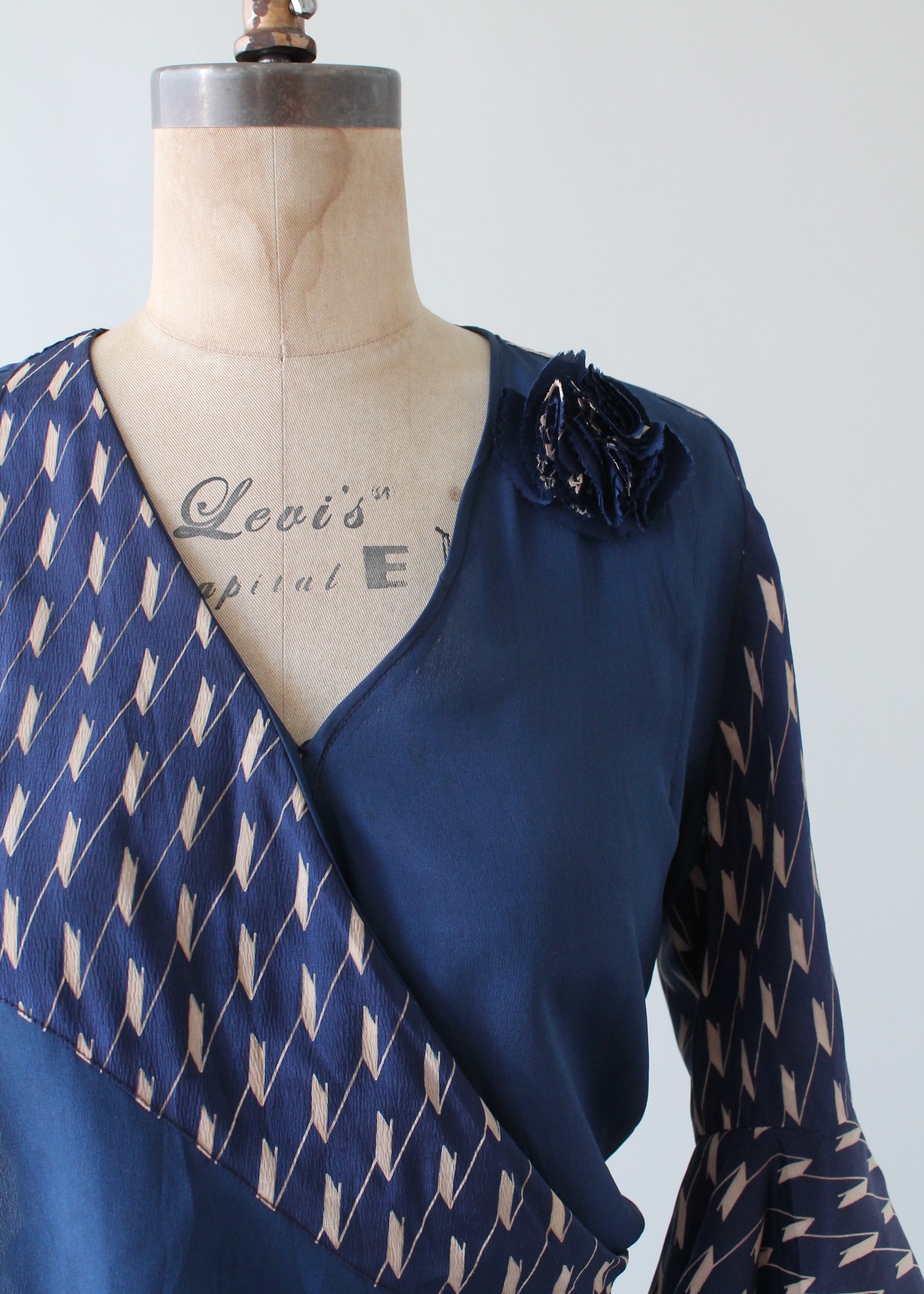 Vintage 1930s Art Deco Navy Day Dress