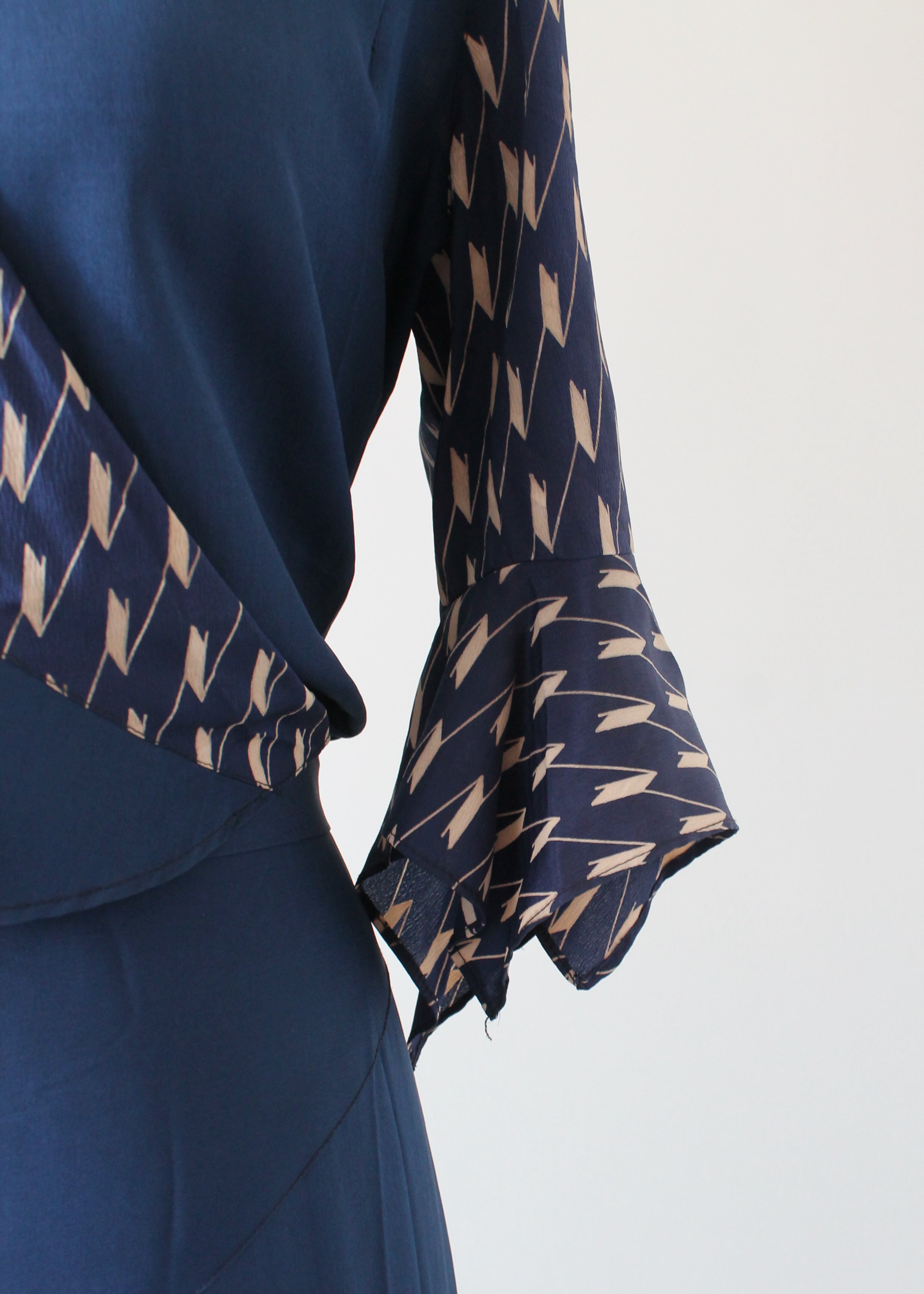 Vintage 1930s Art Deco Navy Day Dress