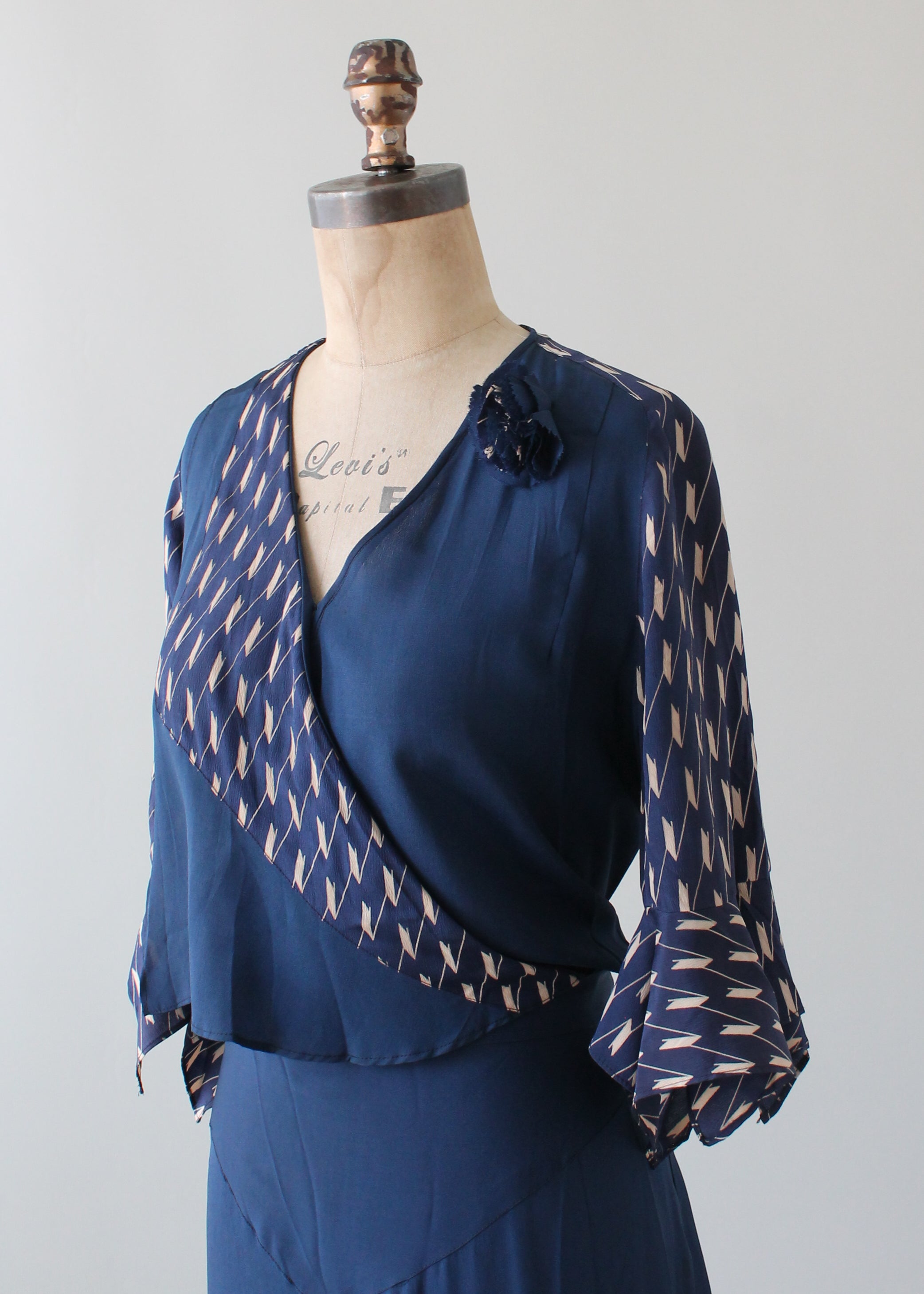 Vintage 1930s Art Deco Navy Day Dress