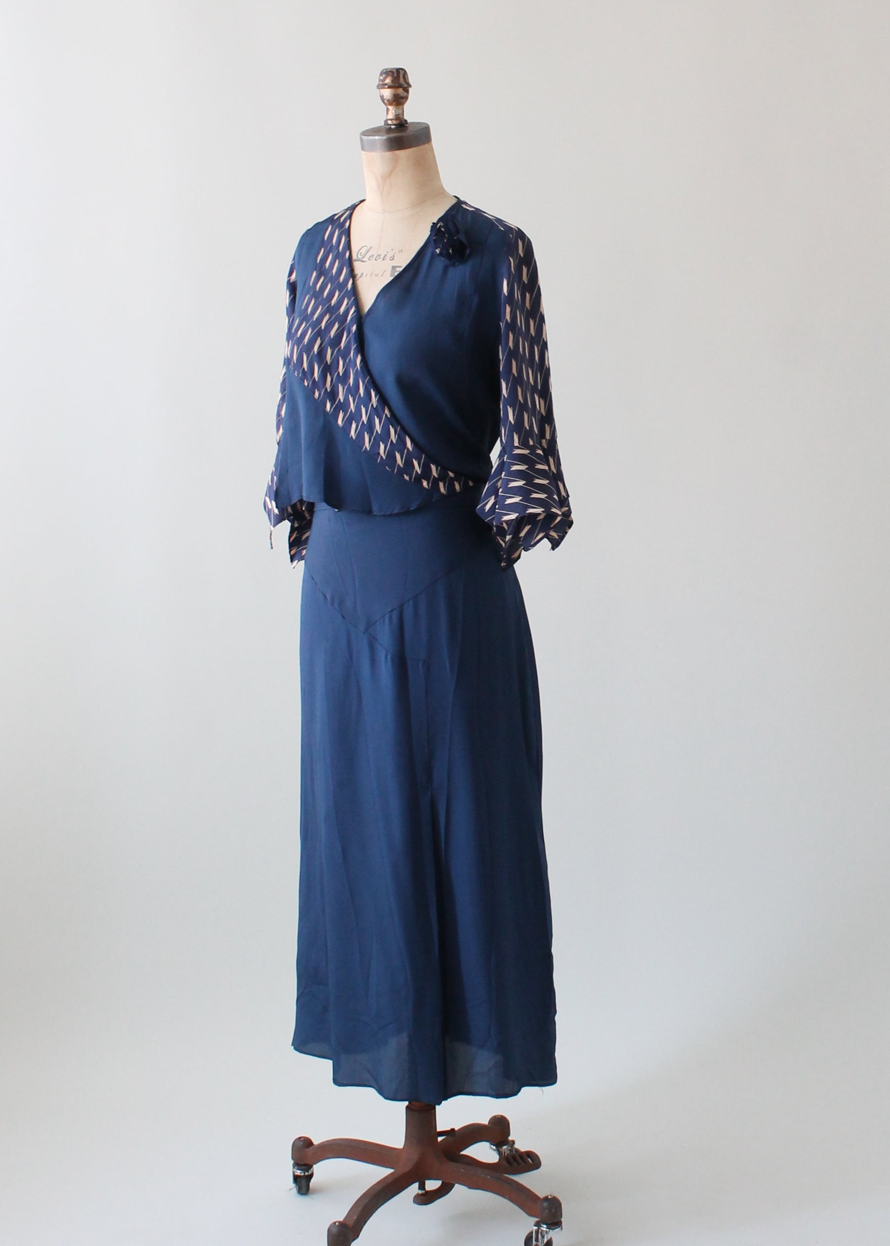 Vintage 1930s Art Deco Navy Day Dress