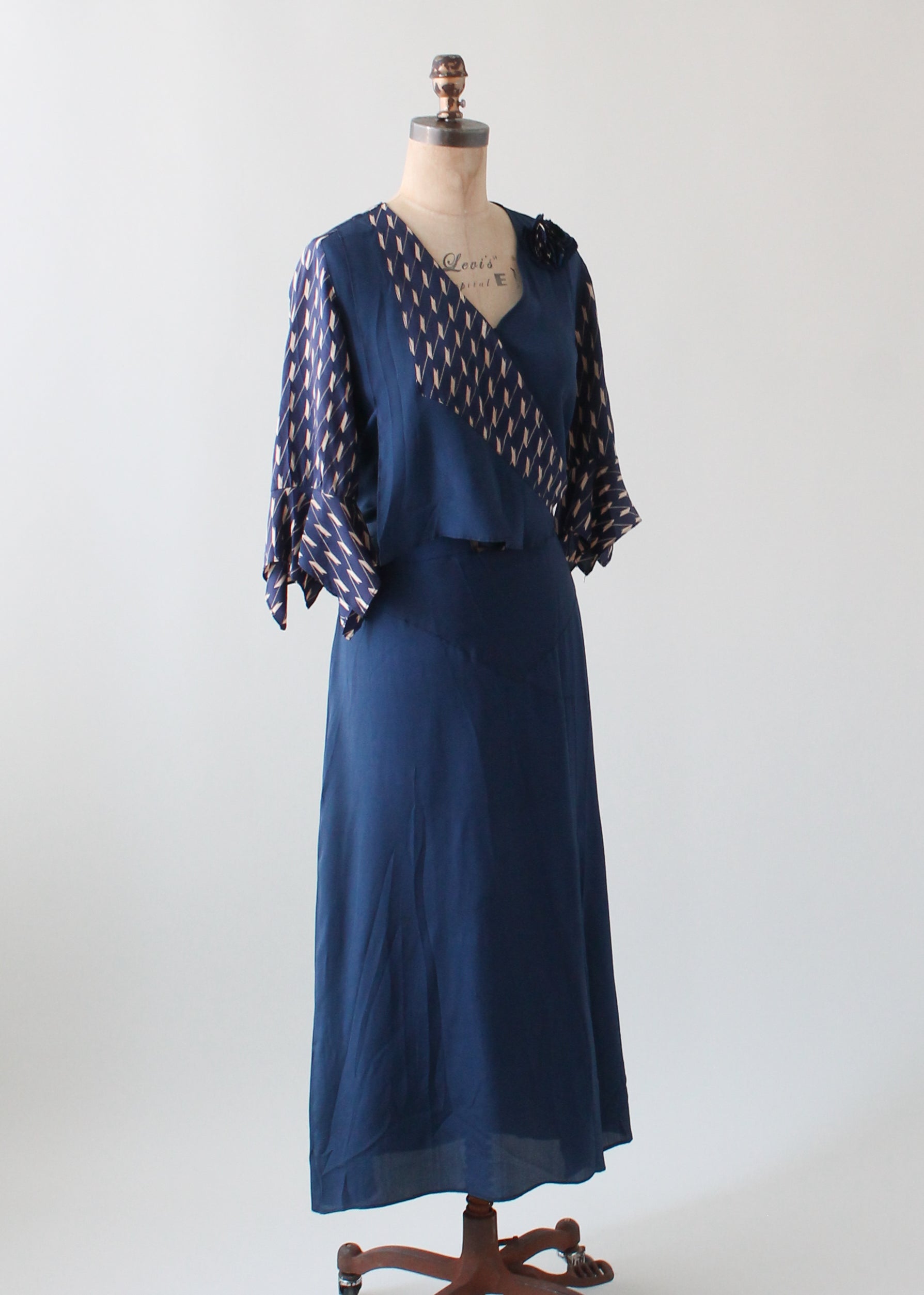 Vintage 1930s Art Deco Navy Day Dress