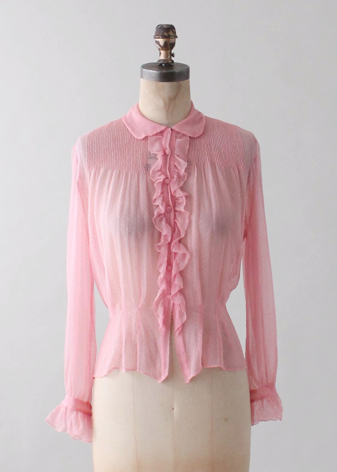 Vintage 1930s Pink Silk Ruffle Front Blouse