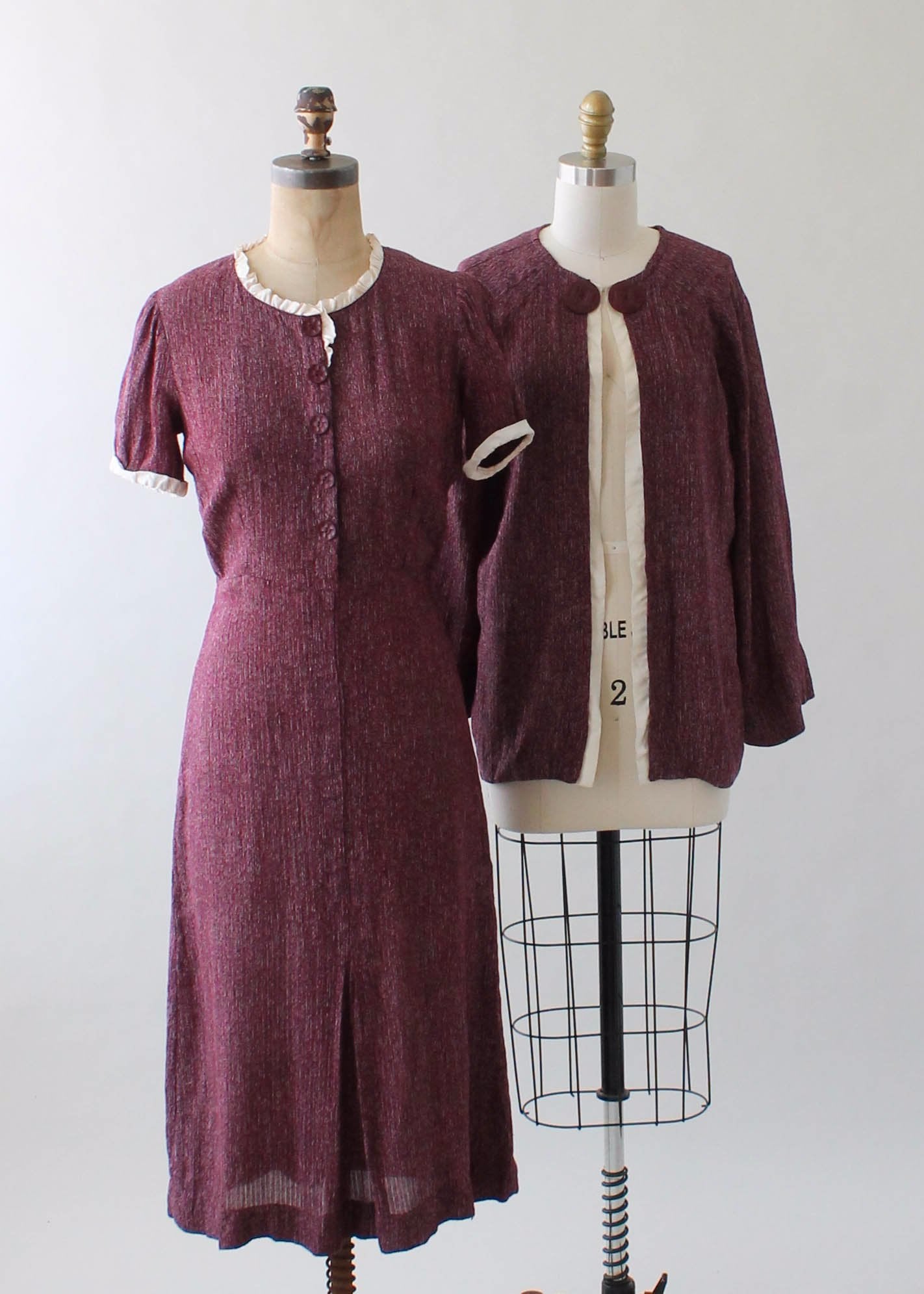 Vintage 1930s Plum Rayon Day Dress with Jacket