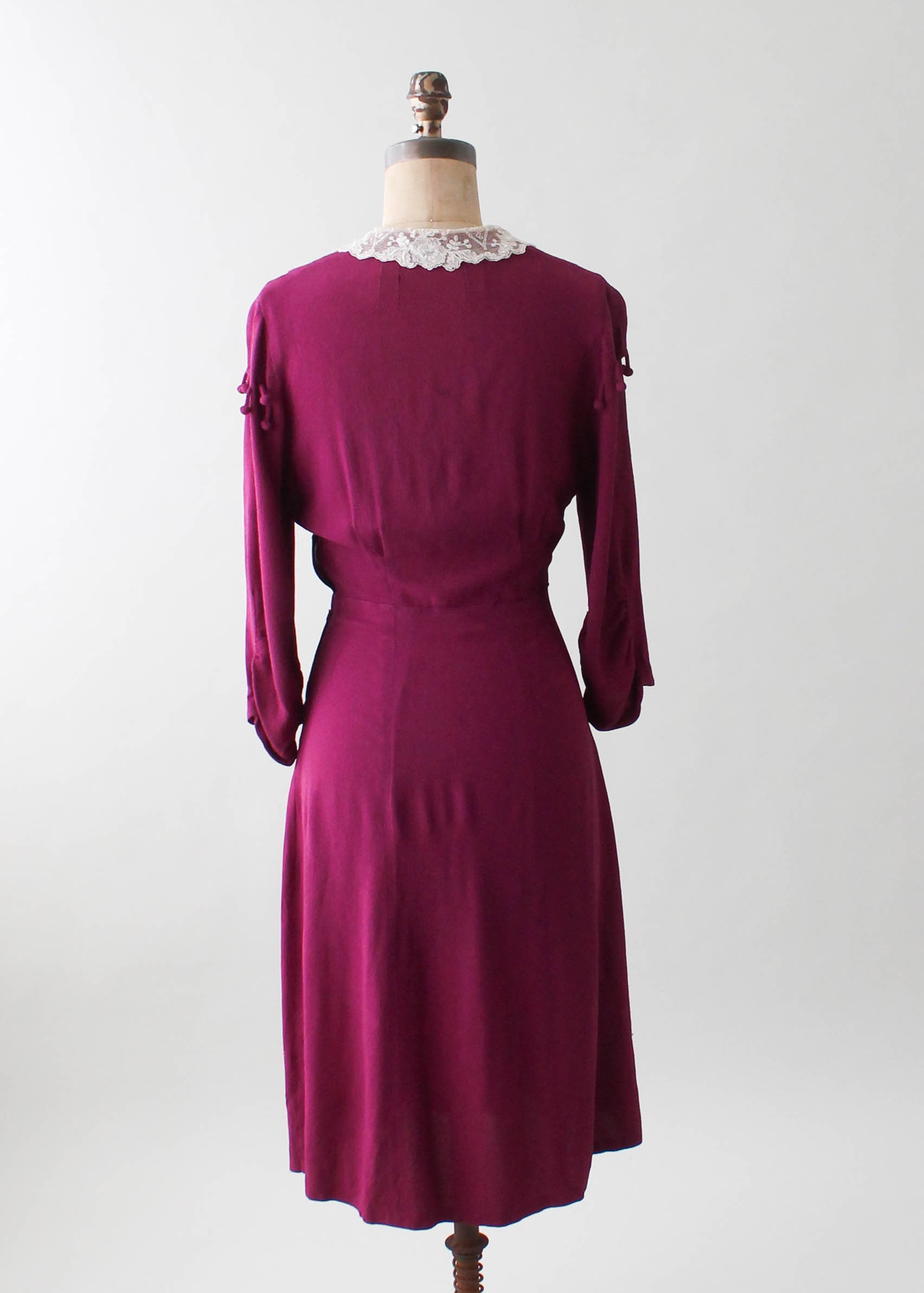 Vintage 1930s Purple Crepe Dress with Ball Fringe