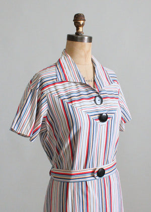 Vintage 1930s Colorways Striped Cotton Dress
