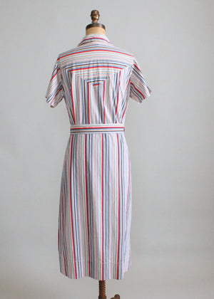 Vintage 1930s Colorways Striped Cotton Dress