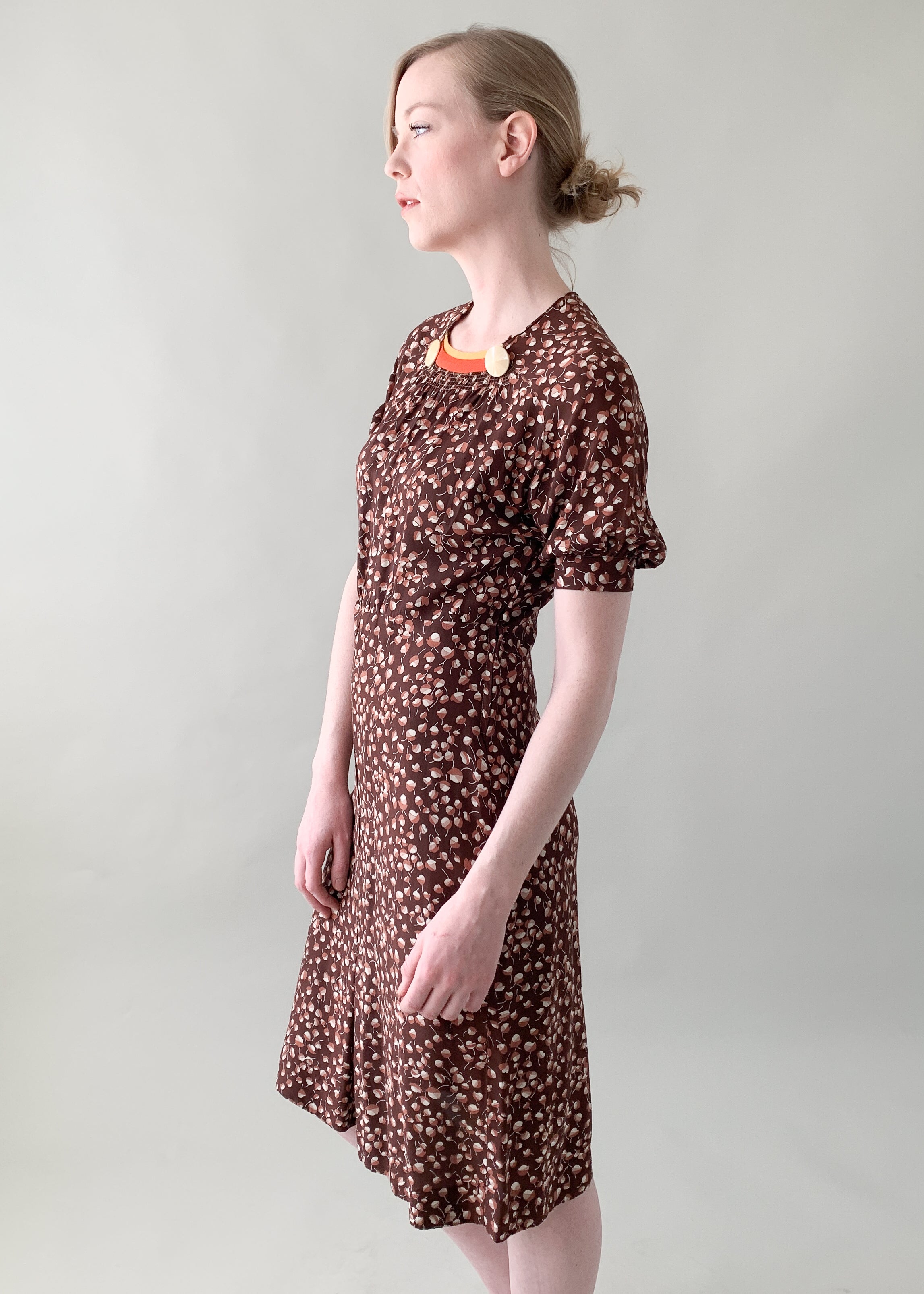 Vintage 1930s Rayon Leaf Print Dress