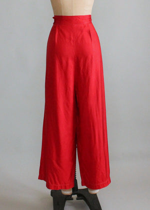 Vintage 1930s Red Satin Wide Leg Pants