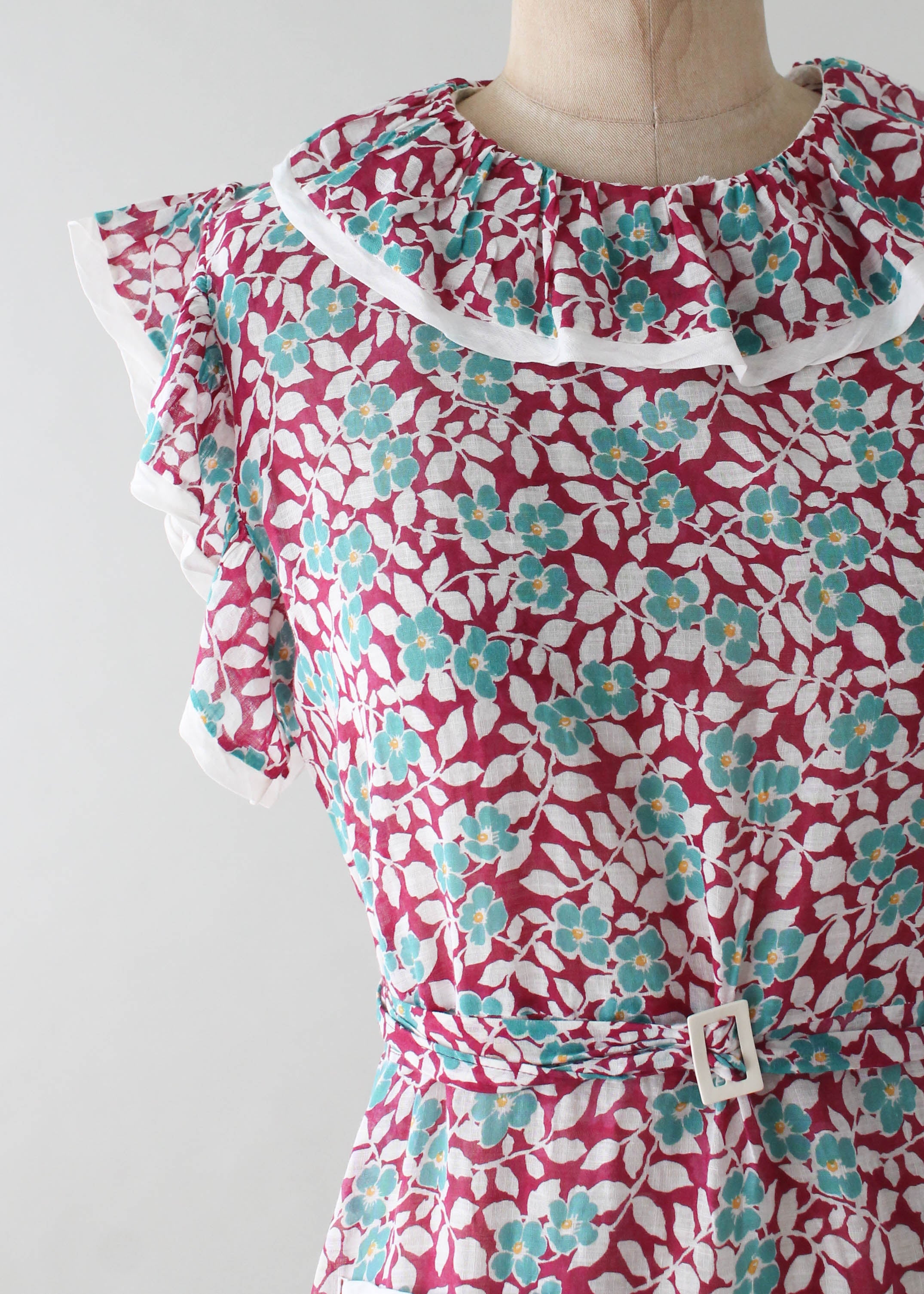Vintage 1930s Teal and Plum Floral Day Dress