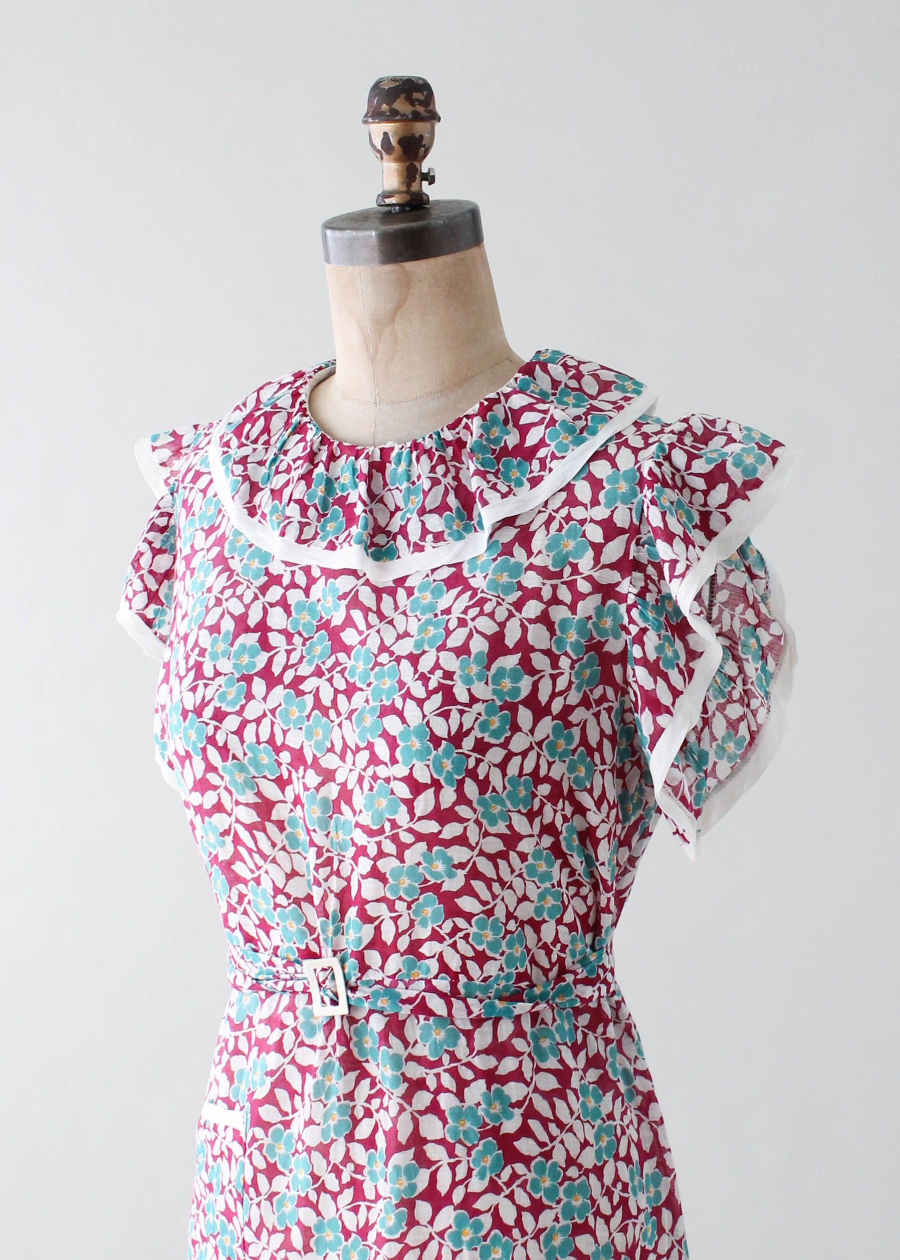 Vintage 1930s Teal and Plum Floral Day Dress
