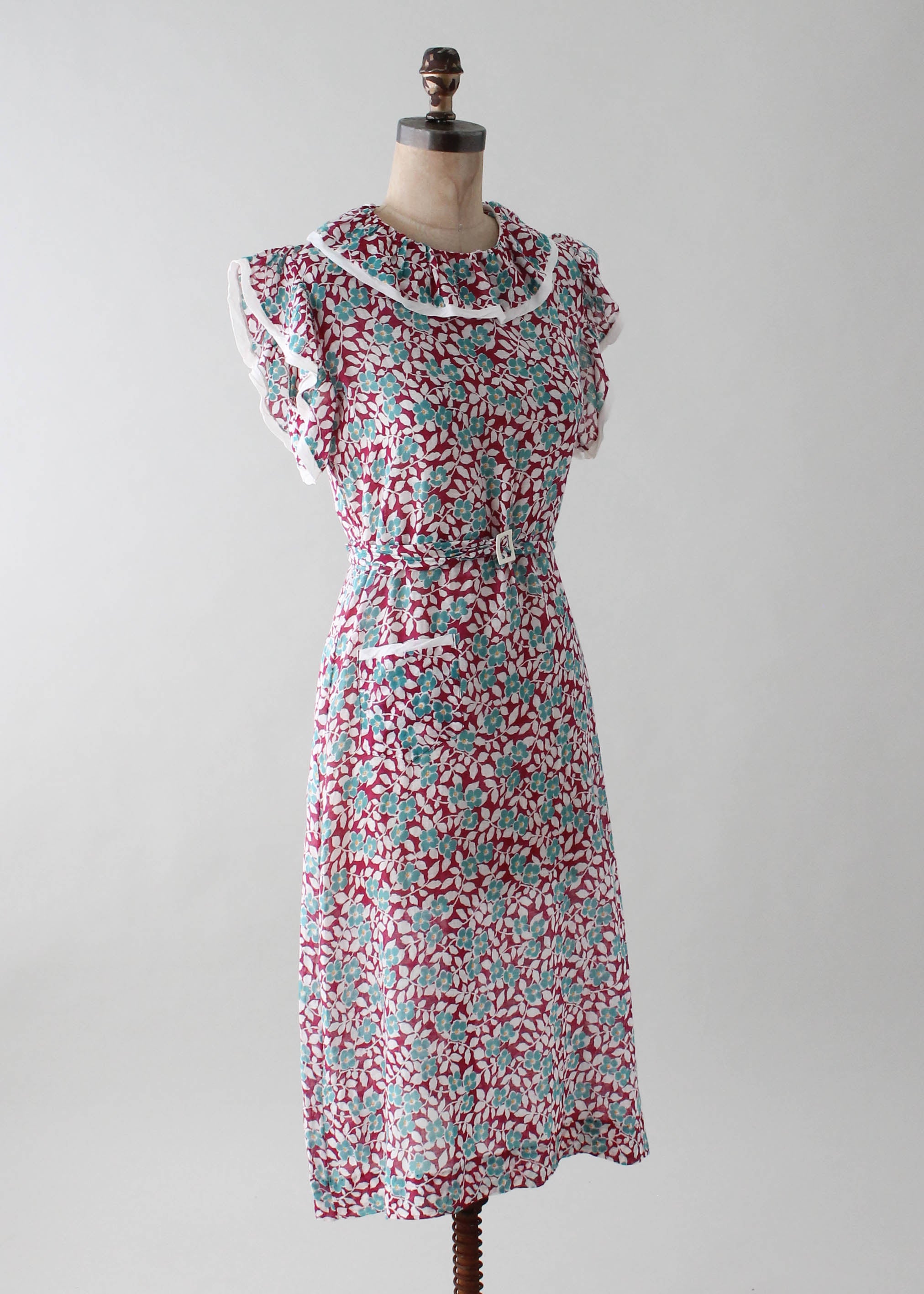 Vintage 1930s Teal and Plum Floral Day Dress