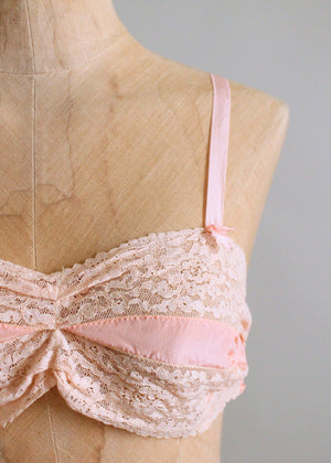 Vintage 1930s Pink Rayon and Lace Bra and Tap Pants Set