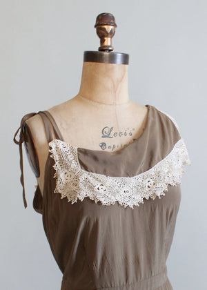 Vintage 1930s Silk and Tatted Lace Asymmetrical Sundress
