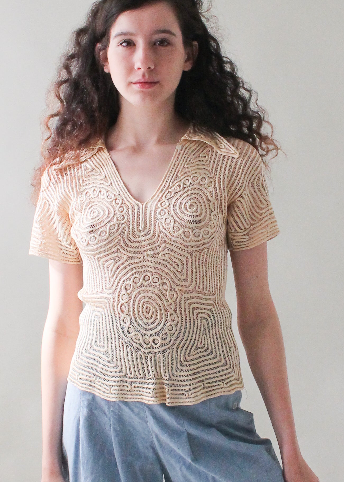 Vintage 1930s Silk Ribbon Lace Top