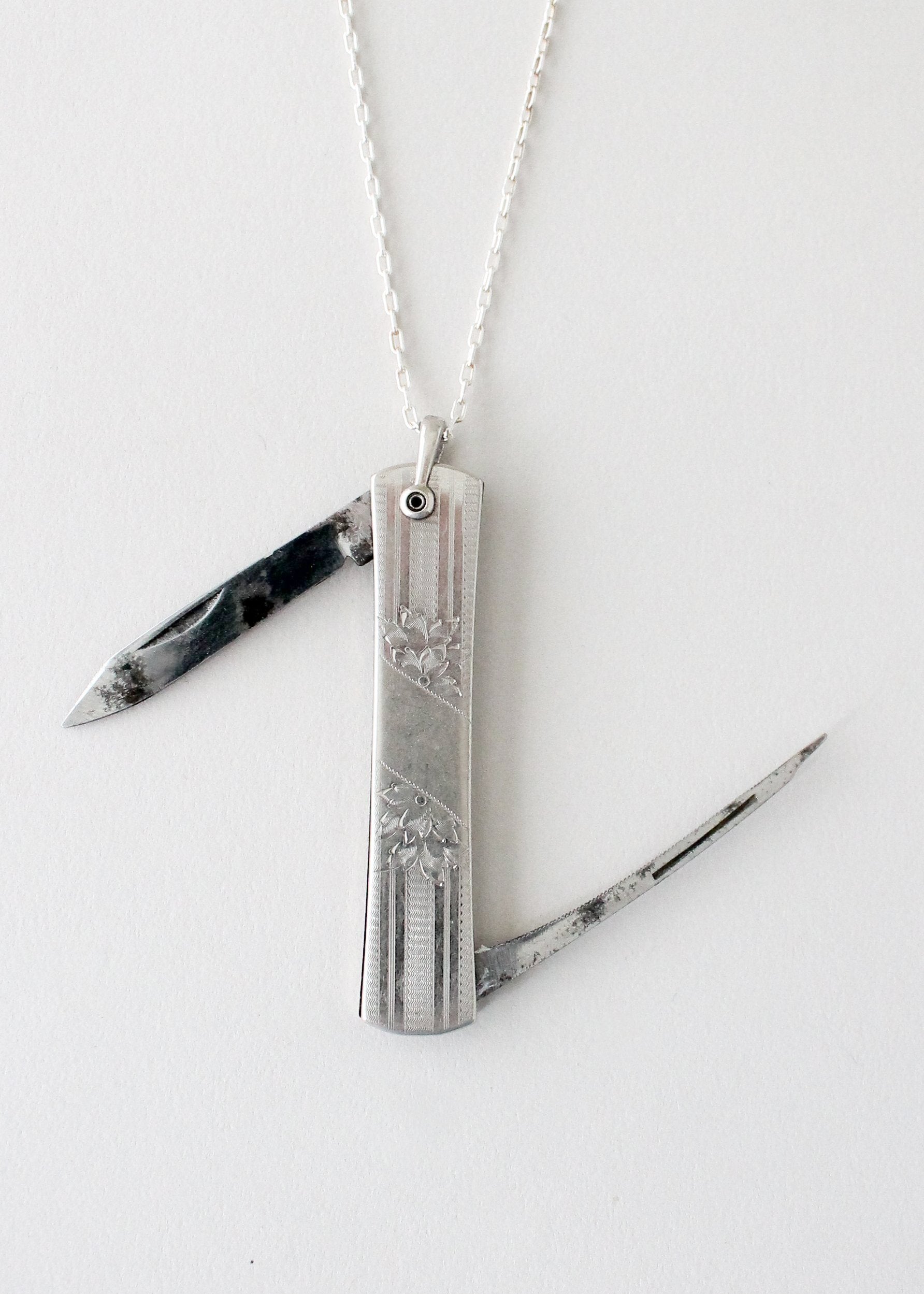 Vintage 1930s Engraved Pocket Knife Necklace