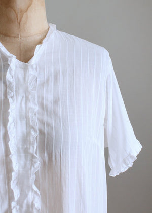 Vintage 1930s White Cotton Striped Blouse