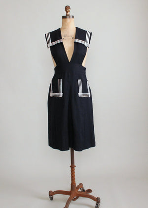 Vintage 1930s Wool Sailor Style Schoolgirl Dress
