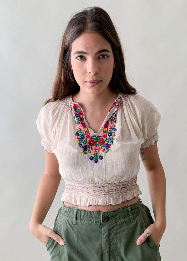 Vintage 1930s Hungarian Embroidered Silk Folk Blouse - Raleigh Vintage