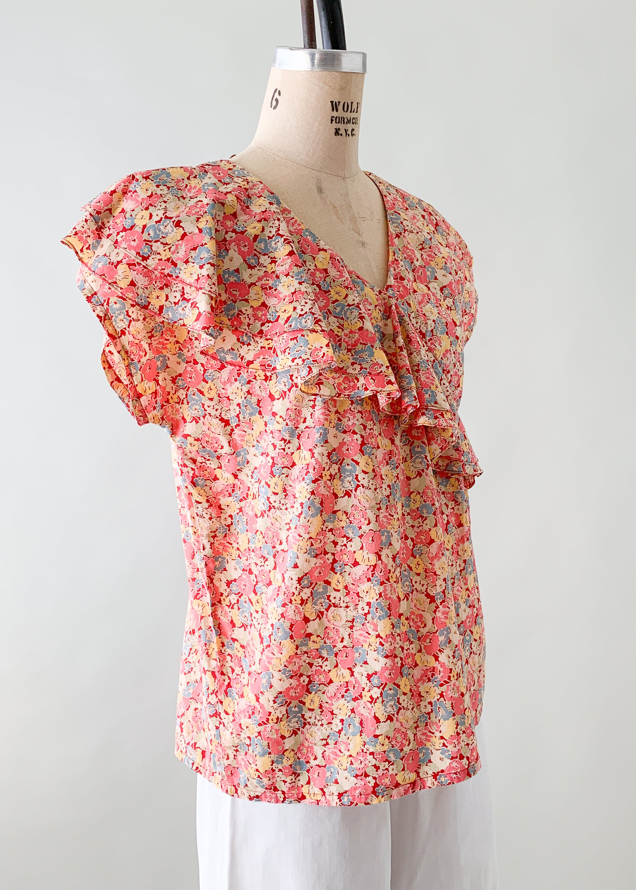 Vintage 1930s Feedsack Cotton Ruffle Top