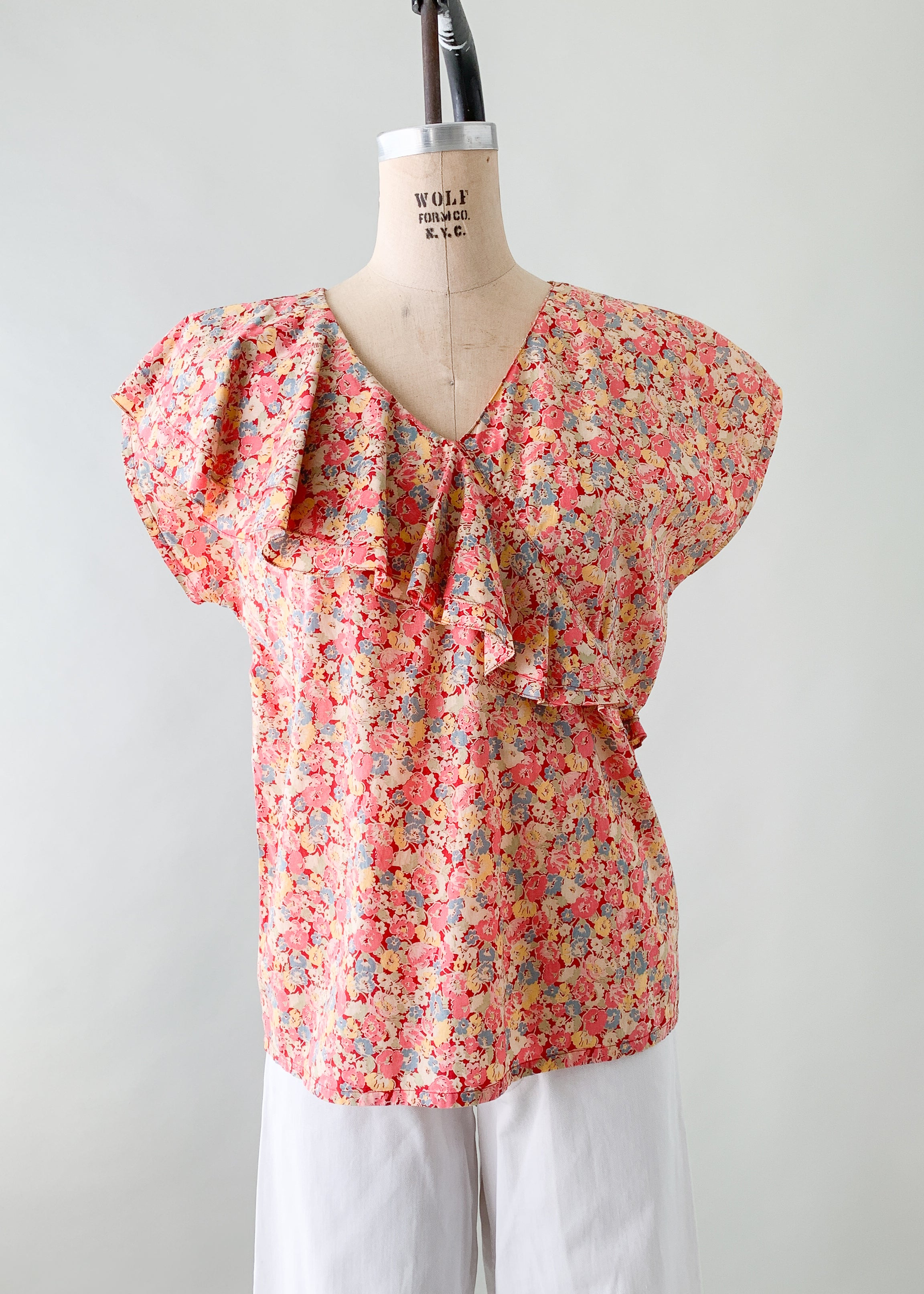 Vintage 1930s Feedsack Cotton Ruffle Top