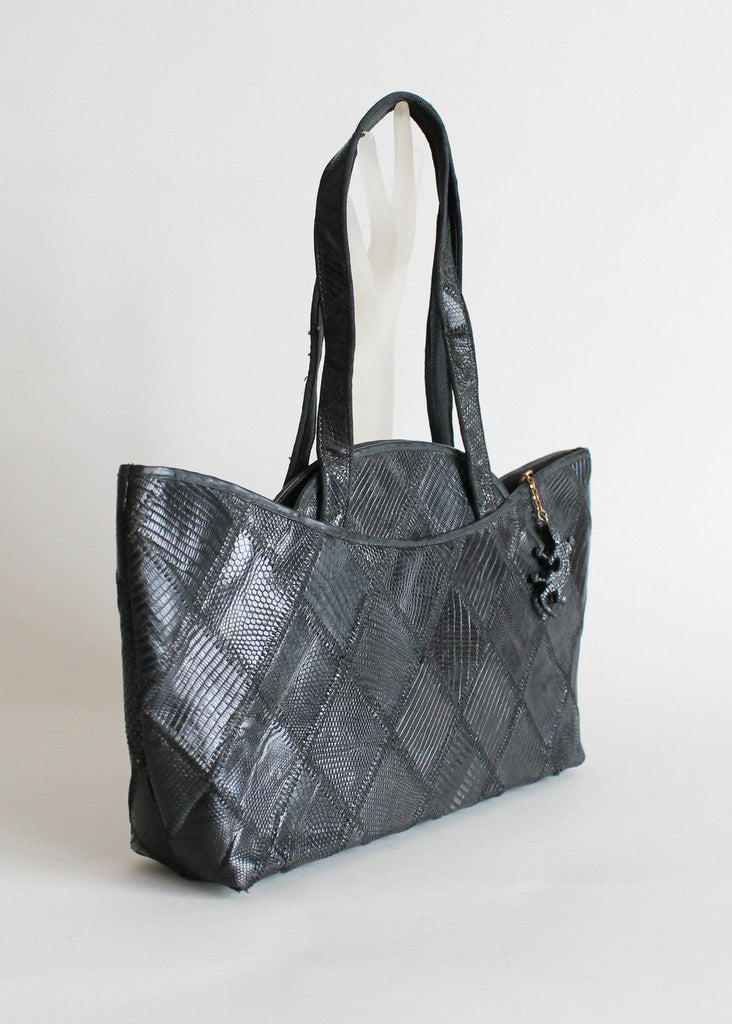 Vintage 1940s Black Lizard Patch Purse