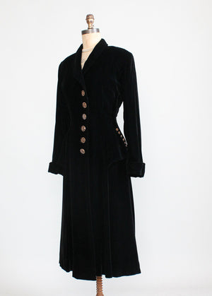 Vintage 1940s Black Velvet Princess Coat