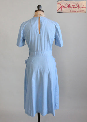 Vintage Early 1940s Blue Cotton Swing Dress