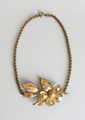 Vintage 1940s brass flower necklace