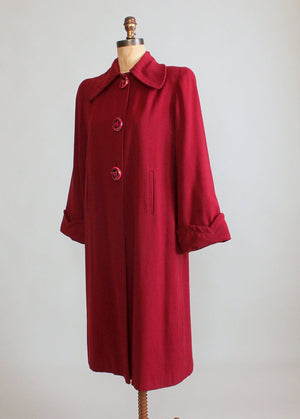 Vintage 1940s Cranberry Wool Swing Coat