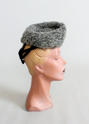 Vintage 1940s Curly Lamb Fur Winter Tilt Hat