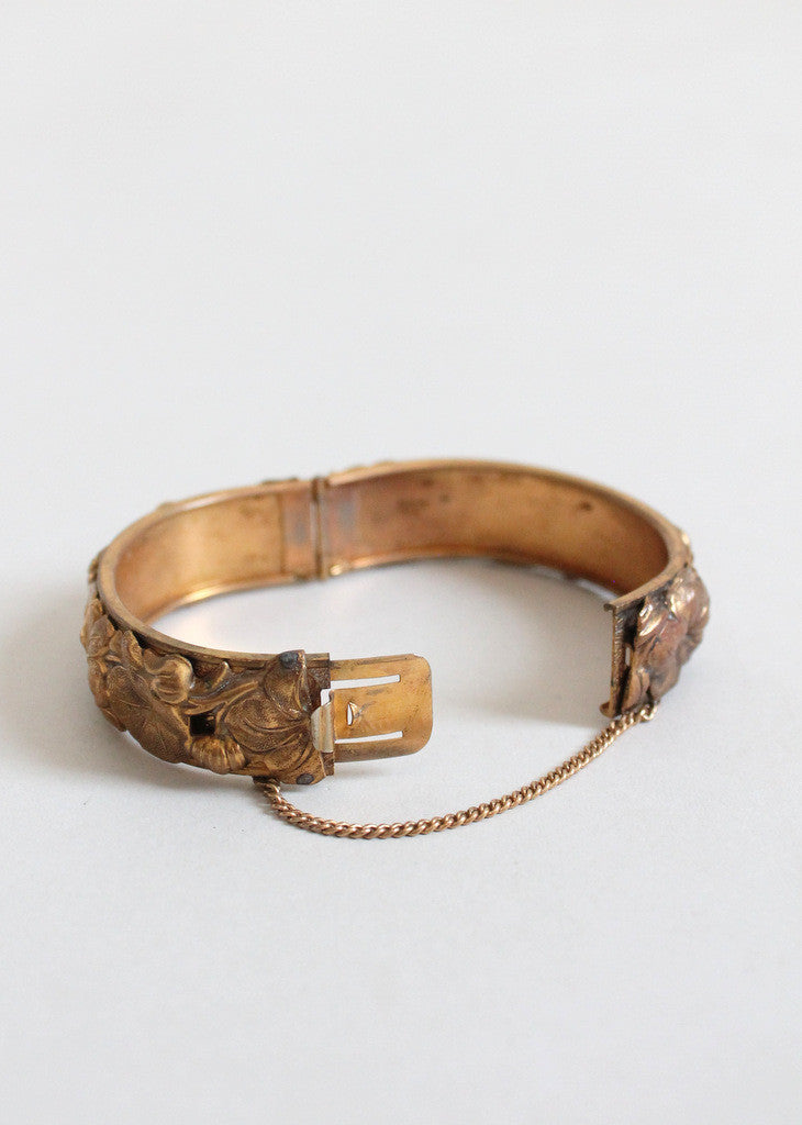 Vintage 1940s Floral Brass Bangle Bracelet