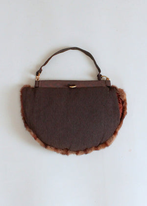 Vintage 1940s Brown Fur Tilt Hat and Purse Set