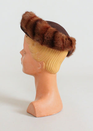 Vintage 1940s Brown Fur Tilt Hat and Purse Set