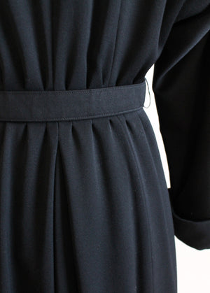 Vintage 1940s Black Wool Gabardine Princess Trench Coat
